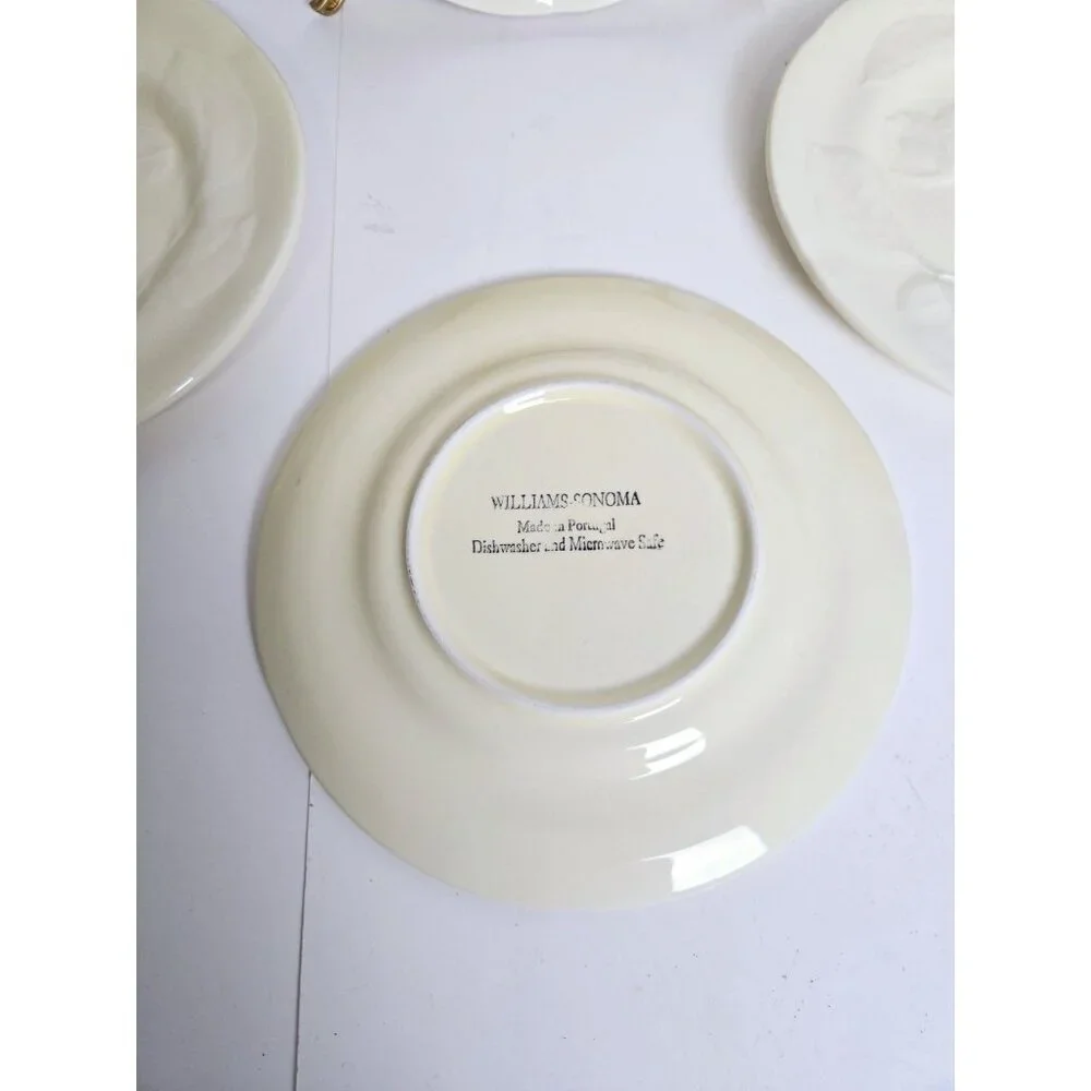 WILLIAM SONOMA Yellow Cream Salad Plates Embossed Botanical Portugal Set…